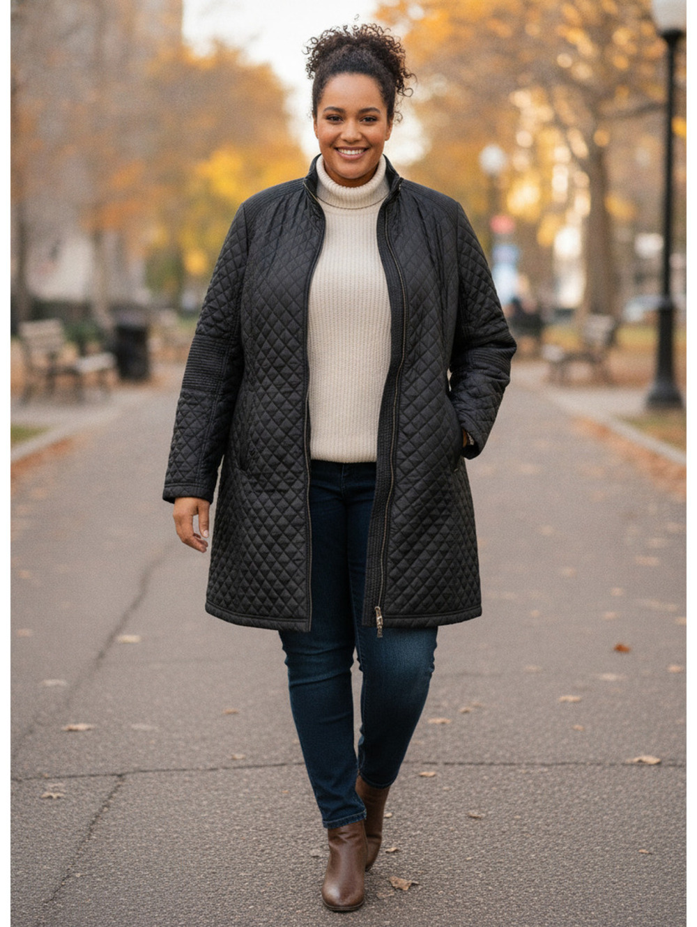 1573 - Michael Kors Black Quilted Coat with Beige Lining - 2X